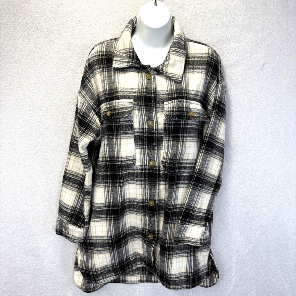 Banana Republic Oversized Plaid Fleece Shacket Jacket Womens Medium Chore Barn